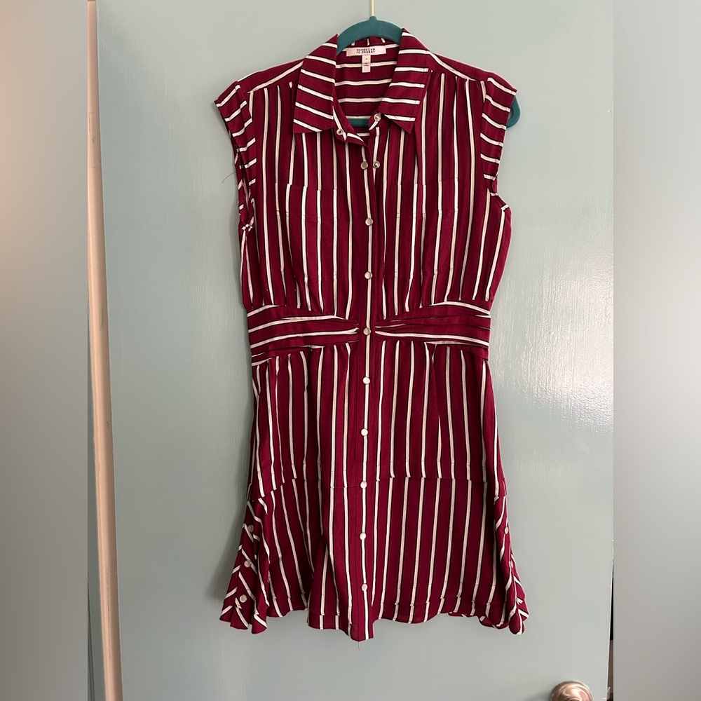 DEREK LAM 10 CROSBY NEW Shirt Dress sleeveless button up Size 6 raspberry/White